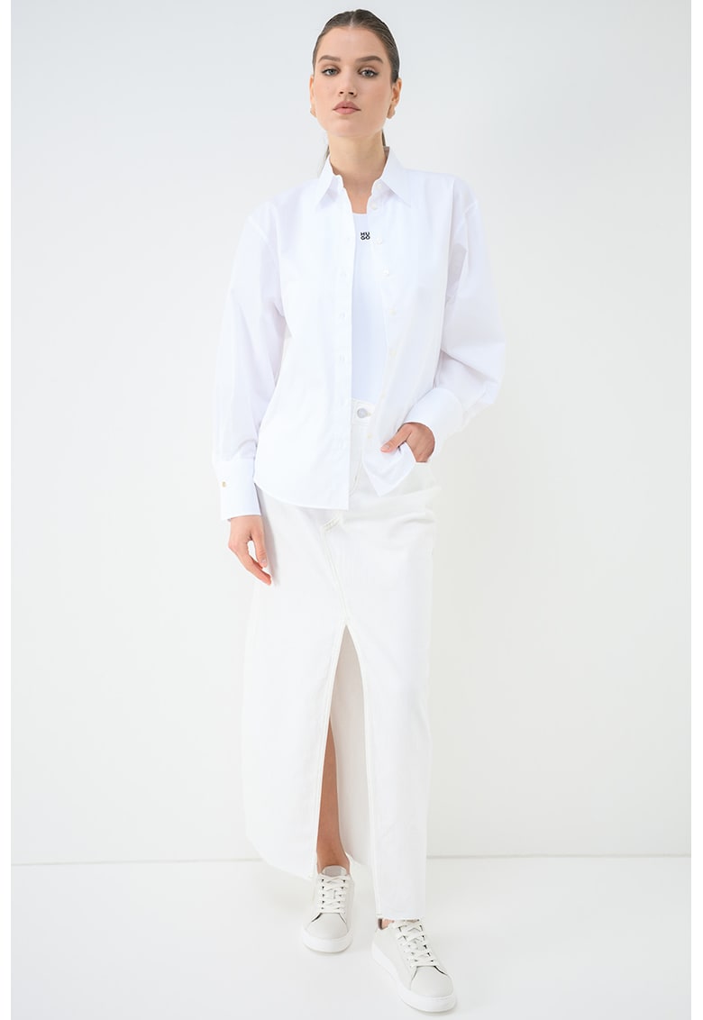 Camasa de bumbac cu snururi pe spate - Alb optic