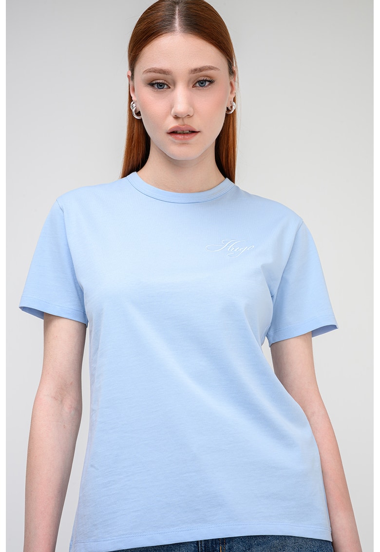 Tricou de bumbac cu logo mic brodat - Albastru pastel