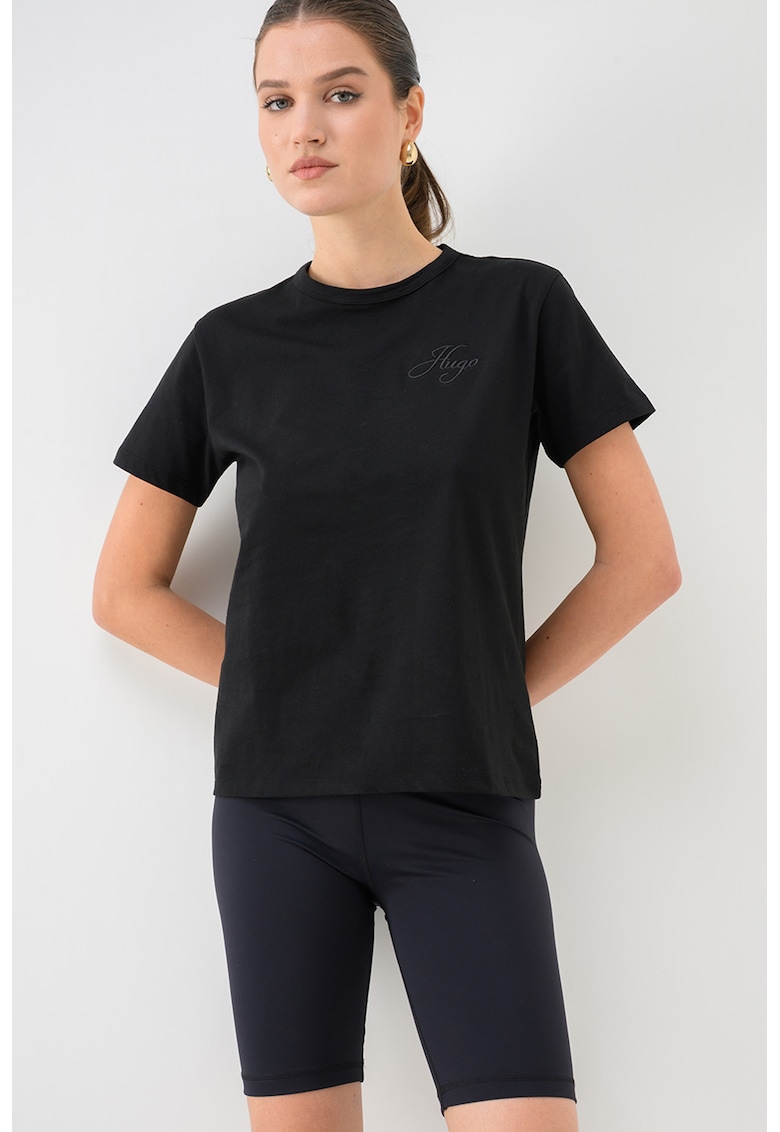 Tricou de bumbac cu logo brodat - Negru