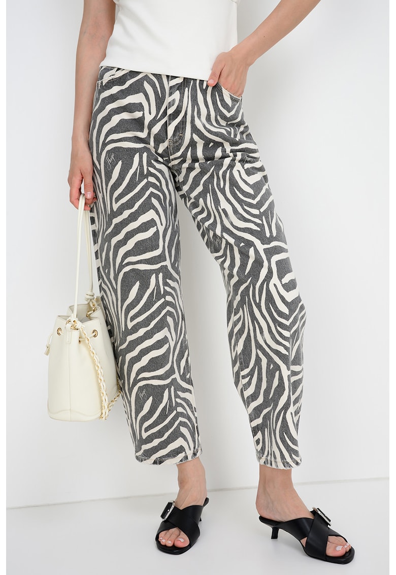 Blugi barrel fit cu model zebra Gimine - Alb fildes/Gri inchis