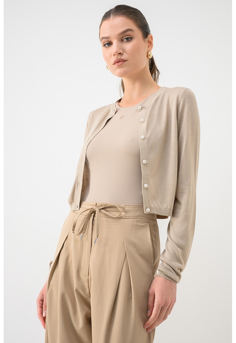 Cardigan crop din amestec de matase - Bej