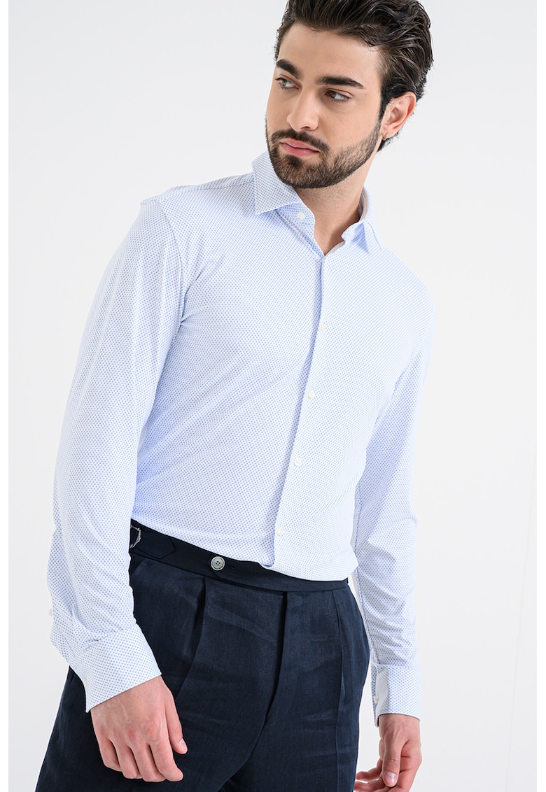 Camasa cu model si maneci lungi - Alb/Albastru indigo