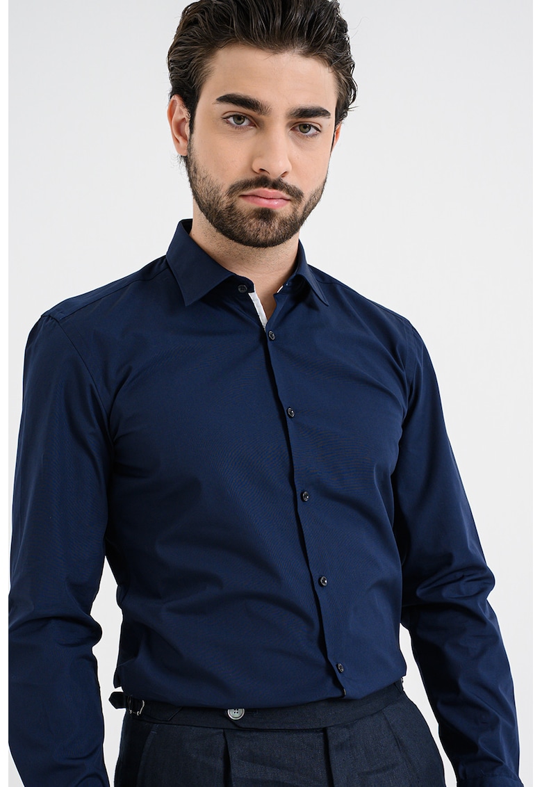 Camasa de bumbac cu maneci lungi - Bleumarin