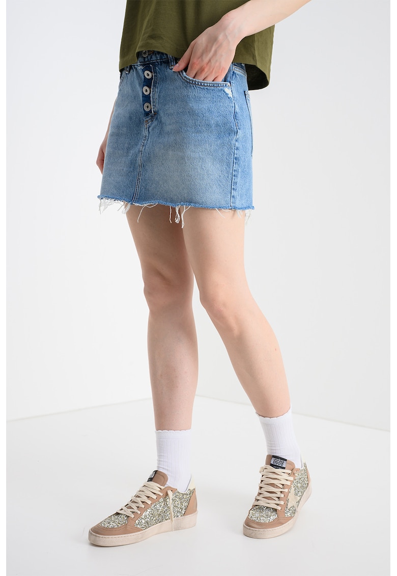 Fusta din denim cu terminatie nefinisata Galanie - Albastru deschis
