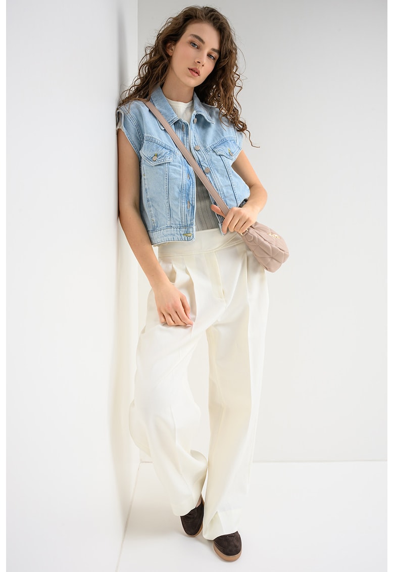 Jacheta din denim cu maneci scurte - Albastru pastel