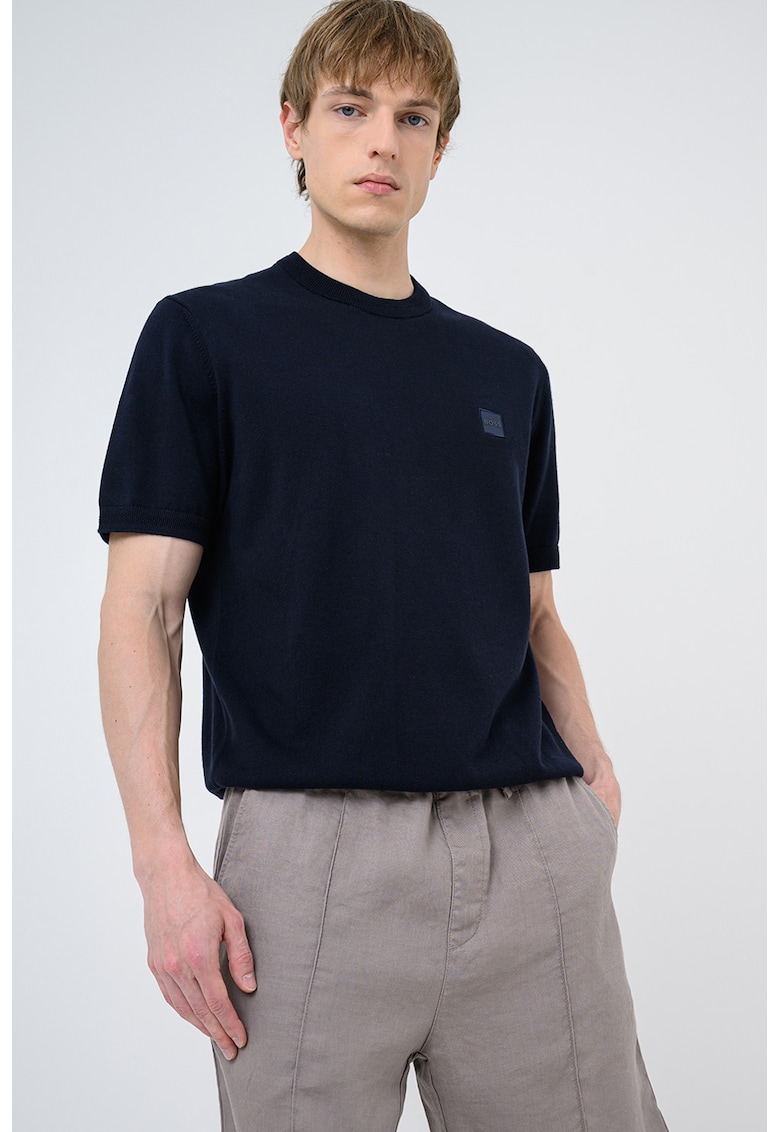 Tricou tricotat cu logo discret Kanako - Albastru ultramarin