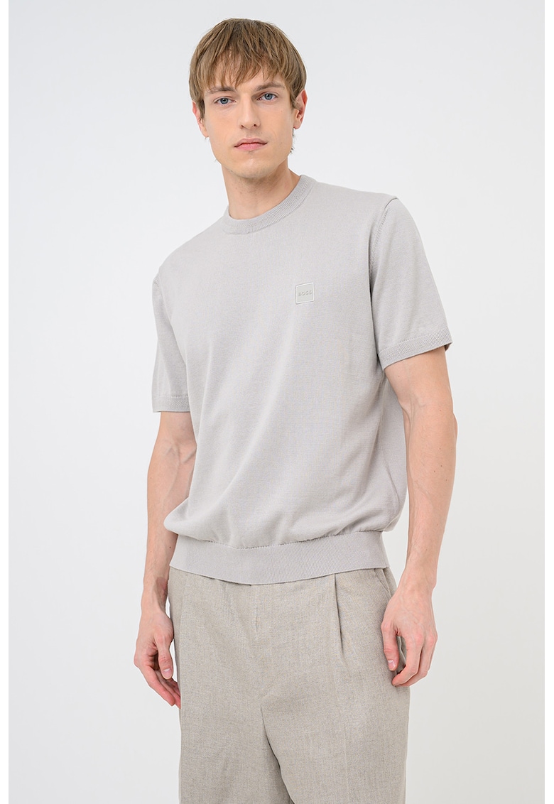Tricou tricotat cu logo discret Kanako - Gri deschis