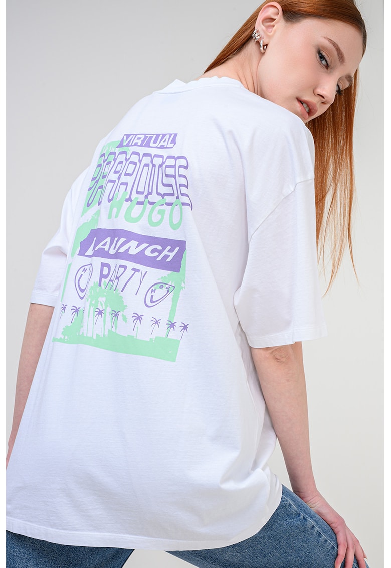 Tricou supradimensionat cu text - Alb/Violet/Verde menta