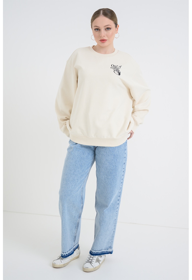 Bluza supradimensionata de trening cu imprimeu pe spate - Negru/Bej deschis