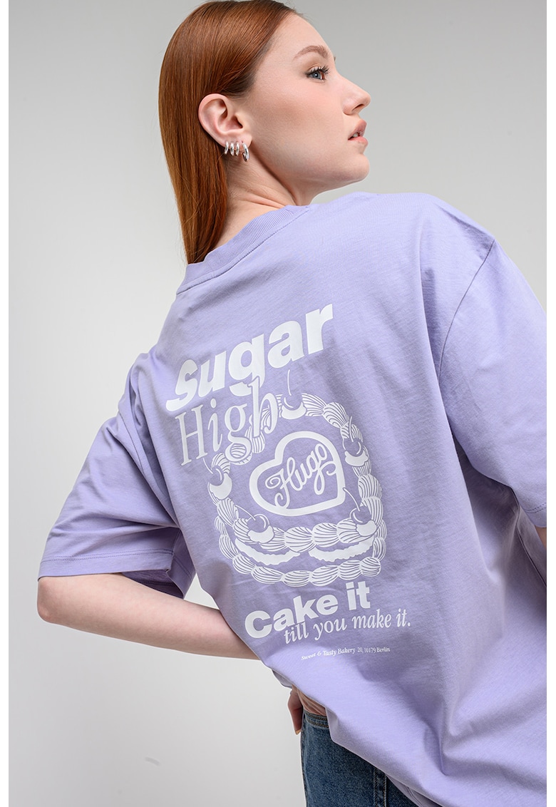 Tricou supradimensionat cu decolteu la baza gatului - Alb/Lila