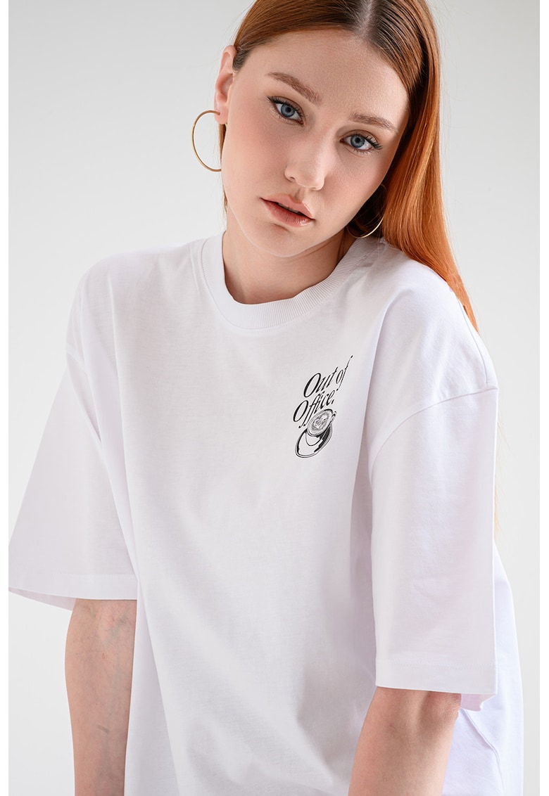 Tricou supradimensionat cu decolteu la baza gatului - Negru/Alb optic
