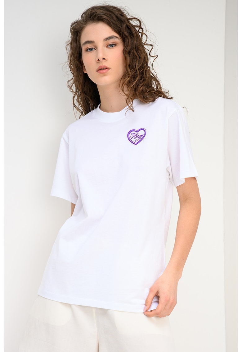 Tricou lejer cu decolteu la baza gatului - Alb optic/Ametist