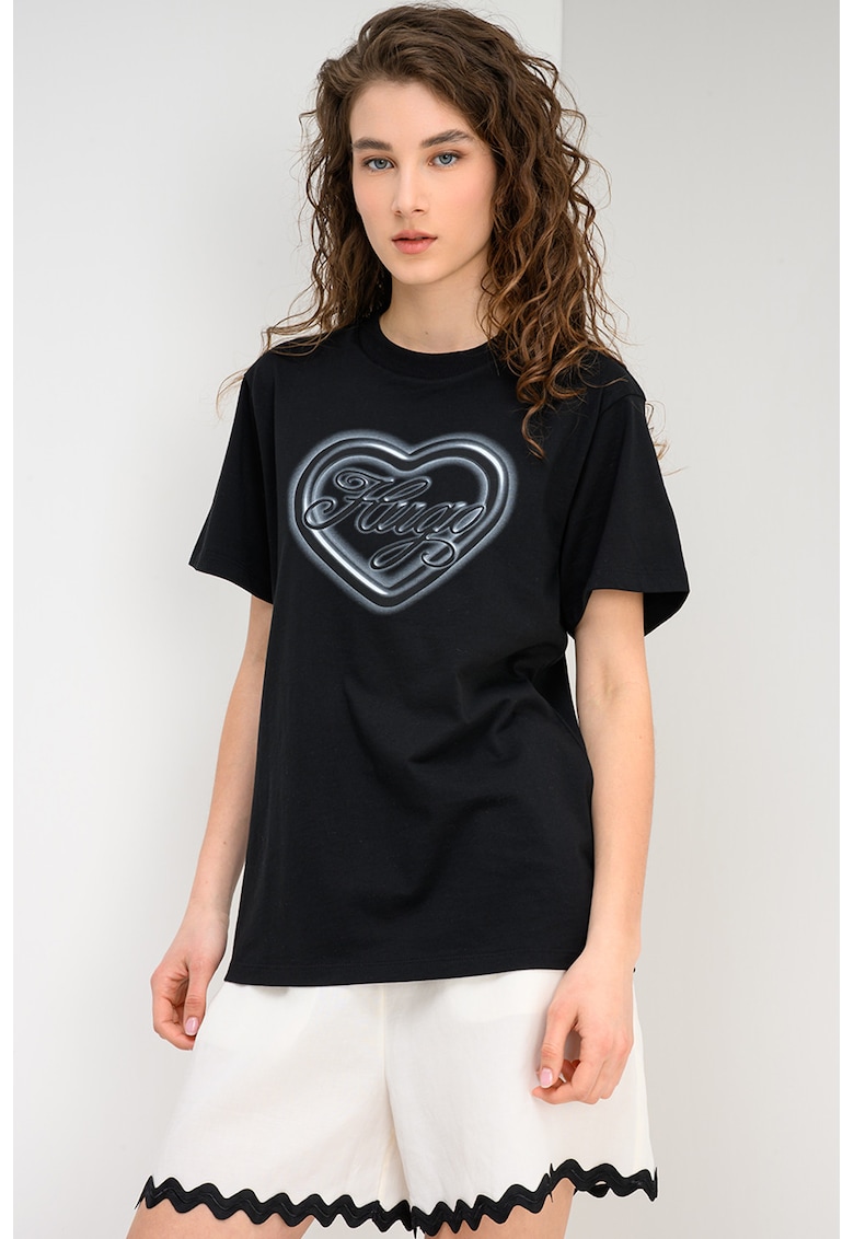 Tricou lejer cu decolteu la baza gatului - Alb/Negru/Gri