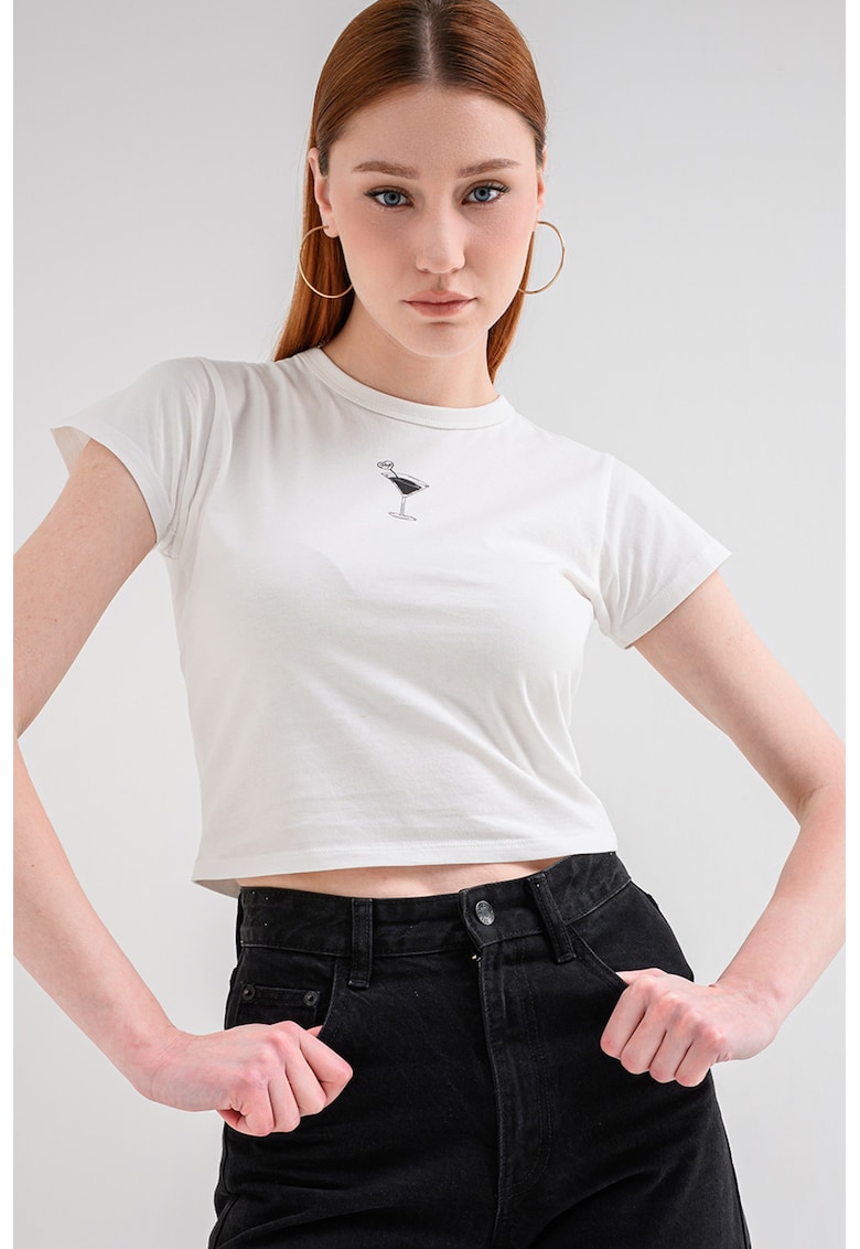 Tricou slim fit cu decolteu la baza gatului Dichroma - Negru stins/Alb murdar