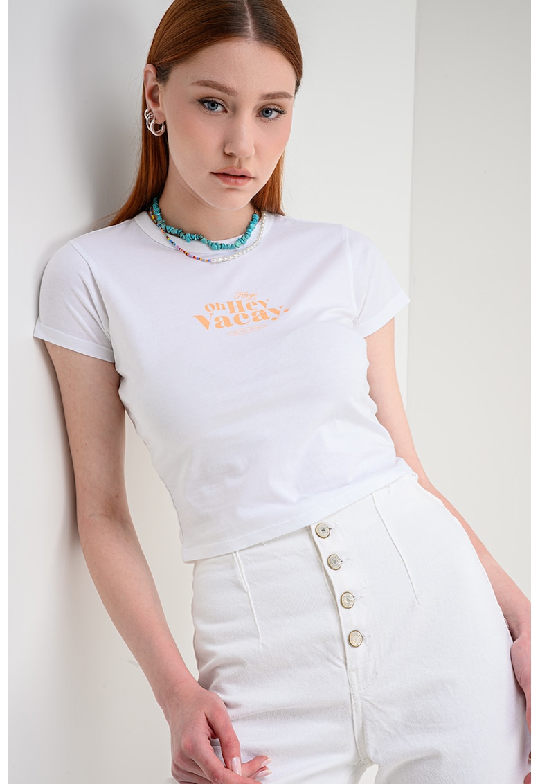 Tricou slim fit cu decolteu la baza gatului Dichroma - Alb/Portocaliu