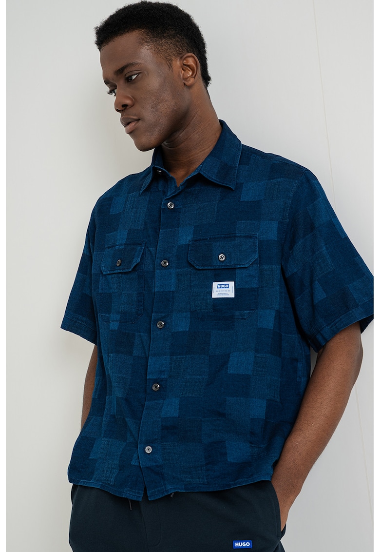 Camasa din denim cu maneci scurte - Albastru inchis