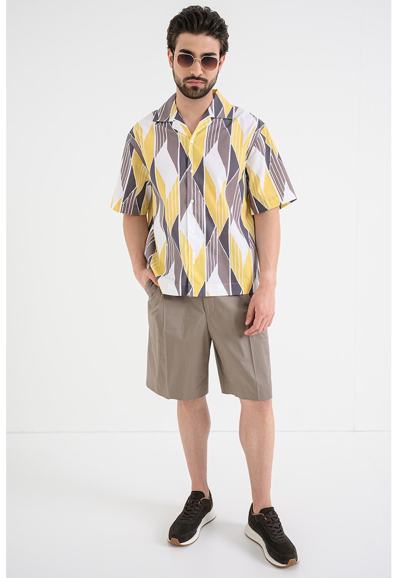 Camasa relaxed fit cu logo - Alb/Gri/Galben