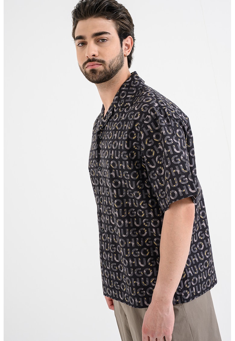 Camasa relaxed fit cu logo - Negru/Galben/Maro taupe