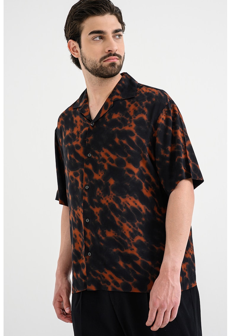 Camasa relaxed fit cu model - Negru/Maro