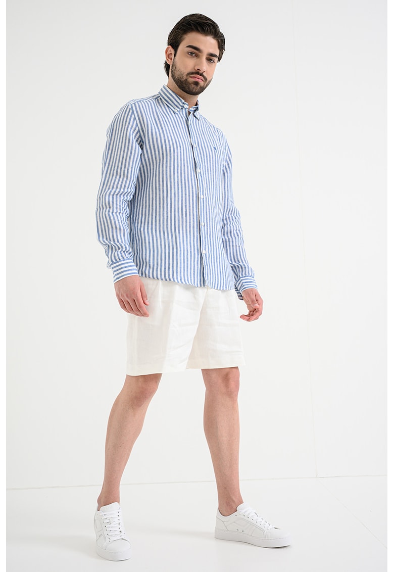 Camasa de in cu dungi - Albastru ultramarin/Alb murdar