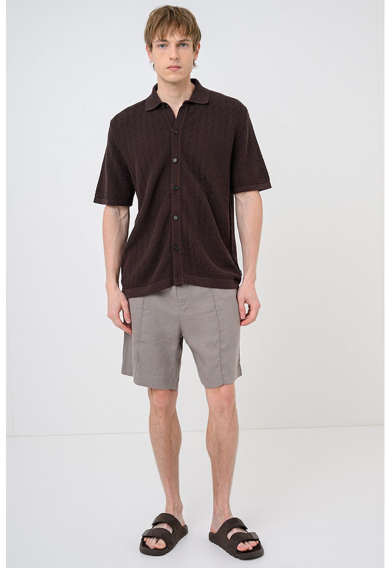 Tricou texturat de bumbac - Maro inchis