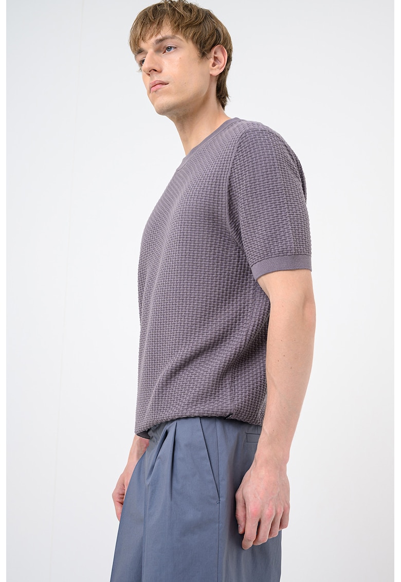 Tricou cu decolteu la baza gatului si aspect texturat Nilton - Gri carbon