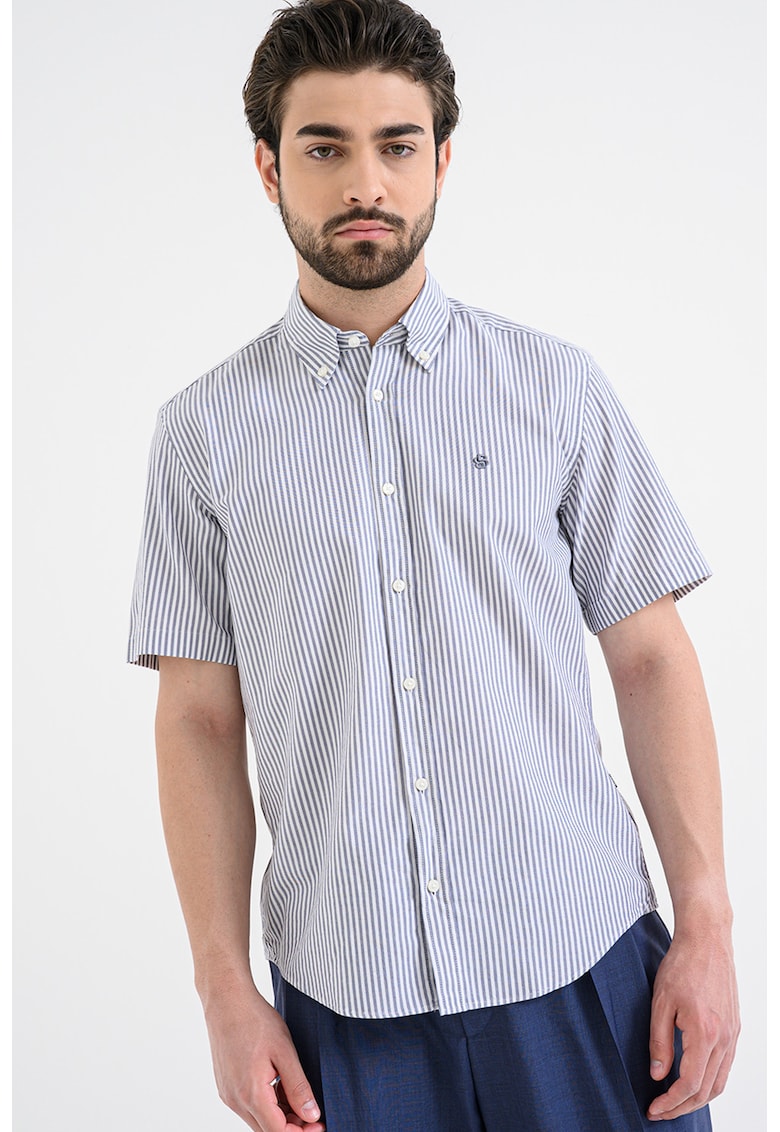 Camasa regular fit in dungi - Alb/Bleumarin