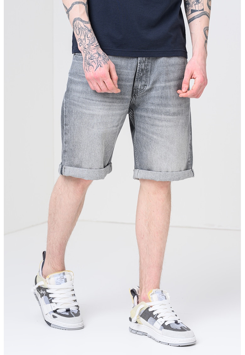 Blugi scurti cu aplicatie logo - Gri deschis melange