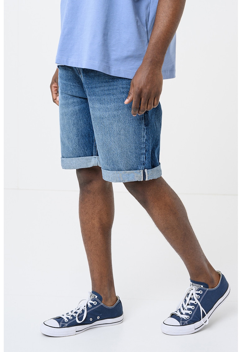 Blugi scurti relaxed fit cu terminatii pliabile - Albastru