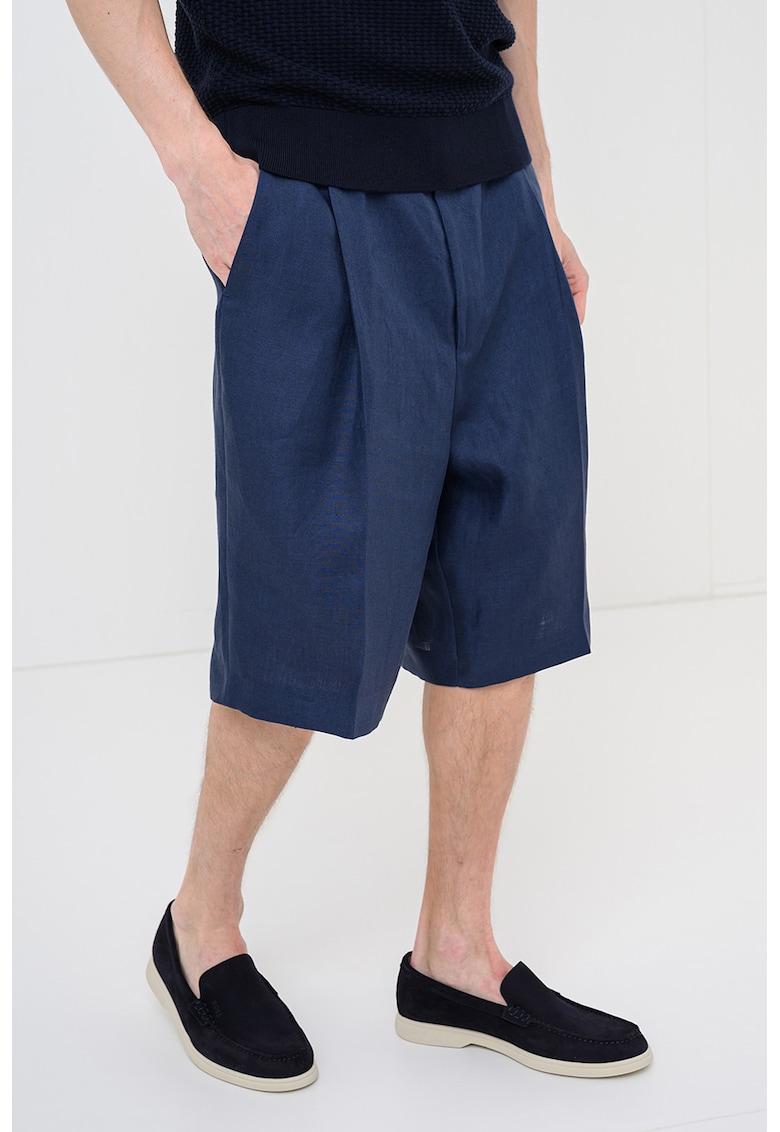 Pantaloni scurti relaxed fit din in cu pliuri frontale Felino - Bleumarin