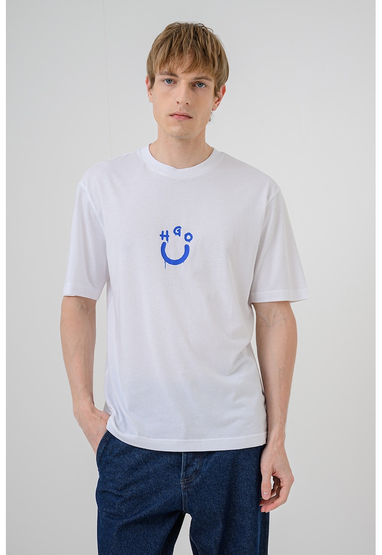 Tricou cu imprimeu logo si decolteu la baza gatului Norizom - Alb optic