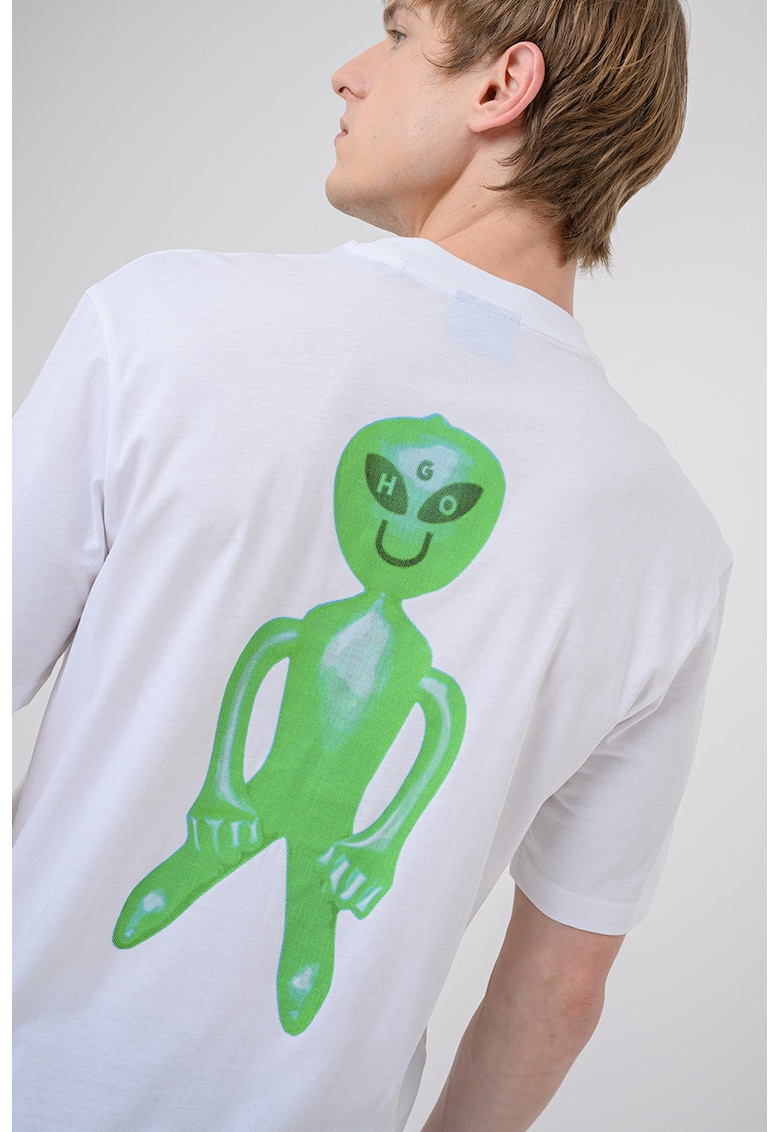 Tricou cu imprimeu si decolteu la baza gatului Nufotee - Alb optic