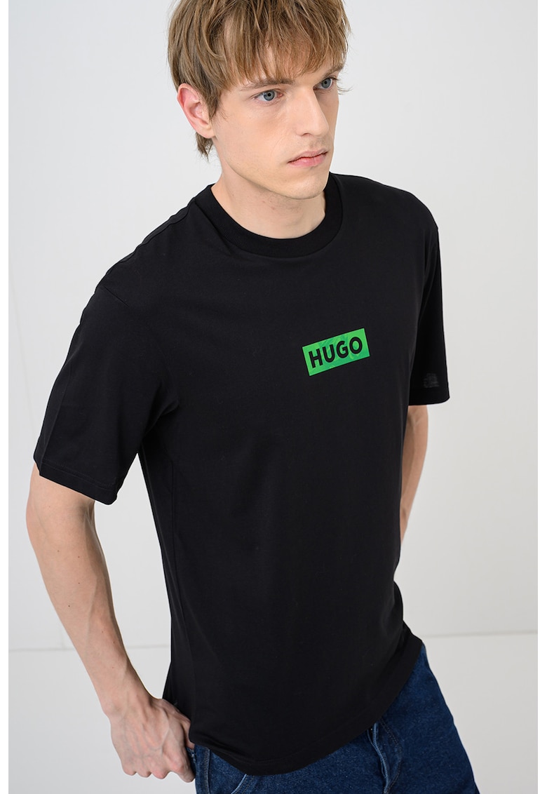 Tricou cu imprimeu si decolteu la baza gatului Nufotee - Negru