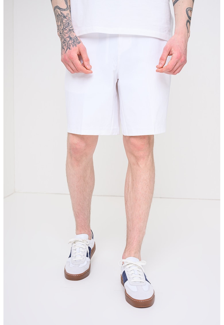 Pantaloni scurti uni cu elastic in talie - Alb optic