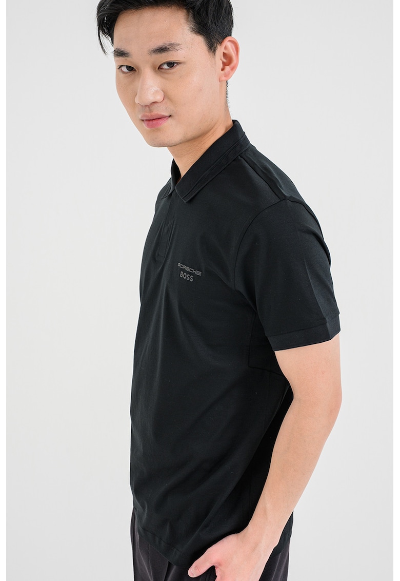 Tricou polo regular fit de bumbac - Negru