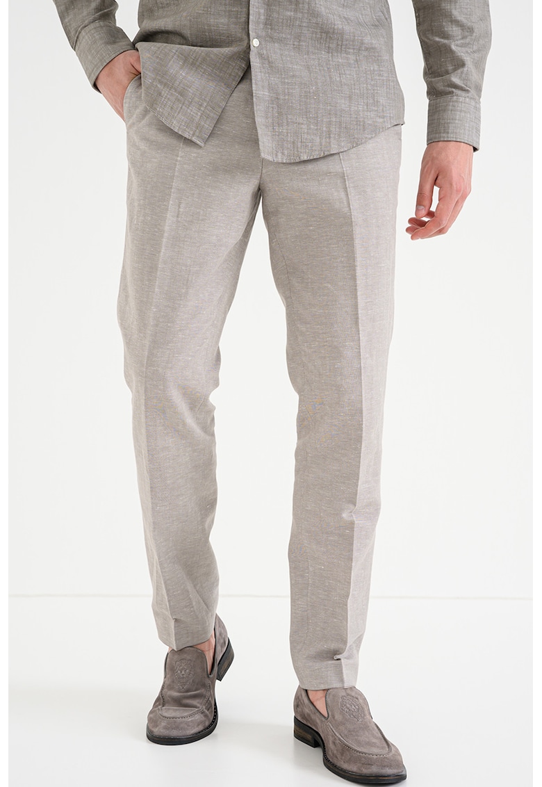 Pantaloni drepti din amestec de in - Maro nisip