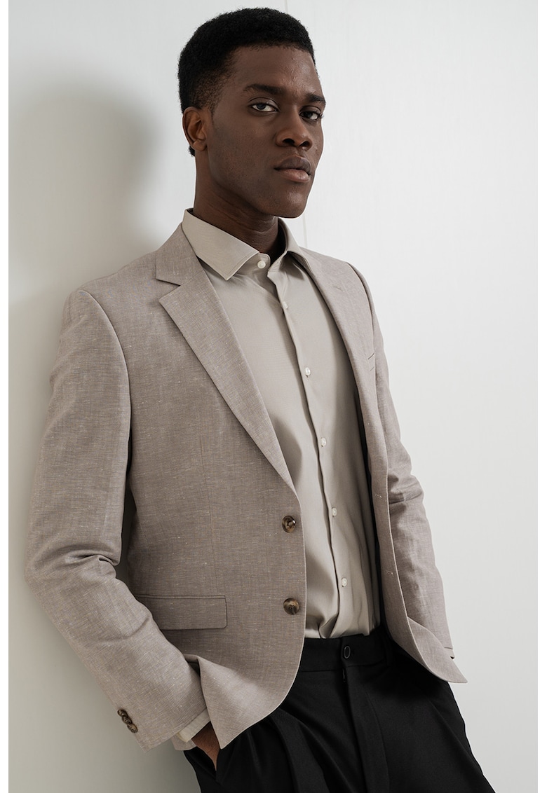 Sacou din amestec de in - Maro taupe deschis