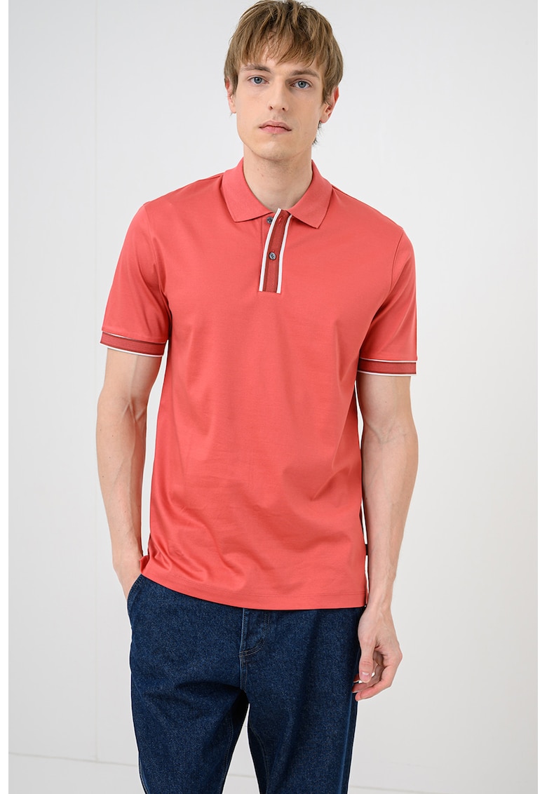 Tricou polo cu detalii contrastante Parlay - Caramiziu
