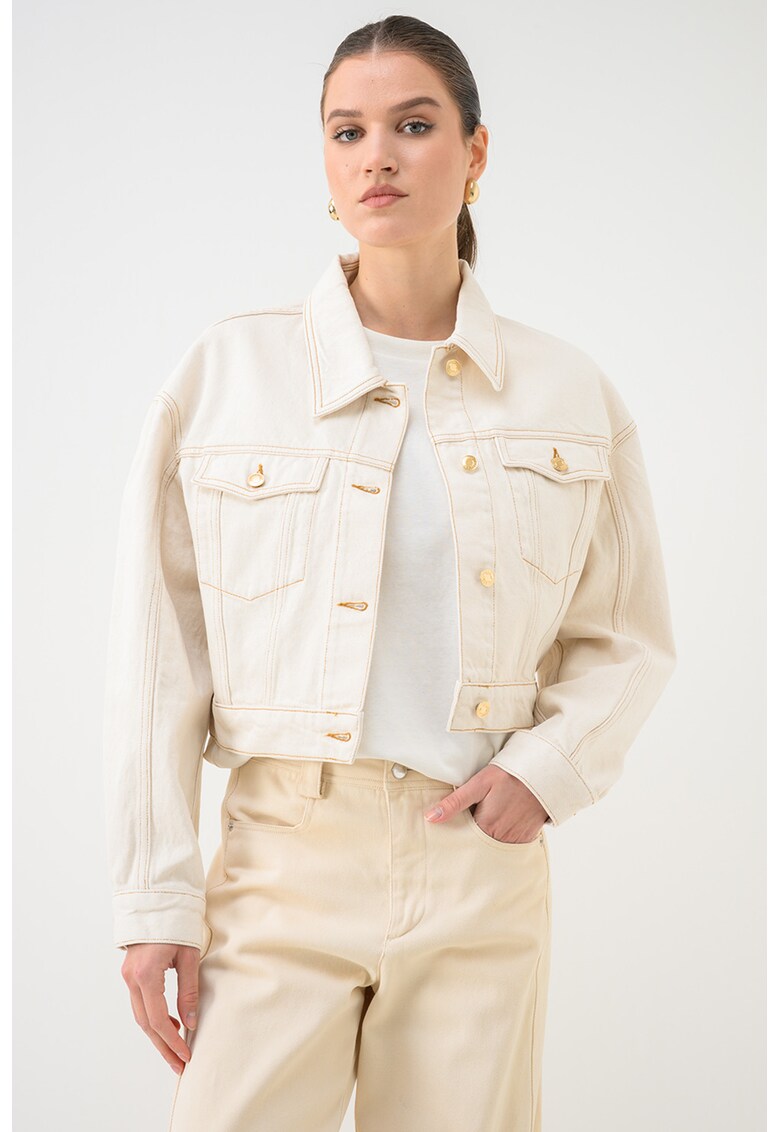 Jacheta crop din denim - Galben pal