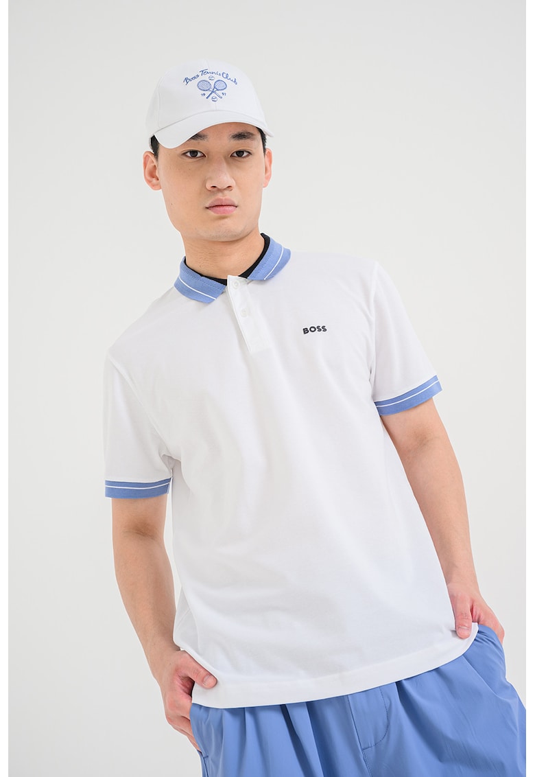 Tricou polo cu logo - Albastru prafuit/Alb optic