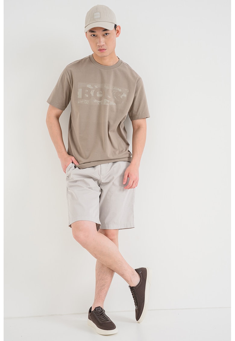 Tricou cu decolteu la baza gatului si logo - Maro taupe