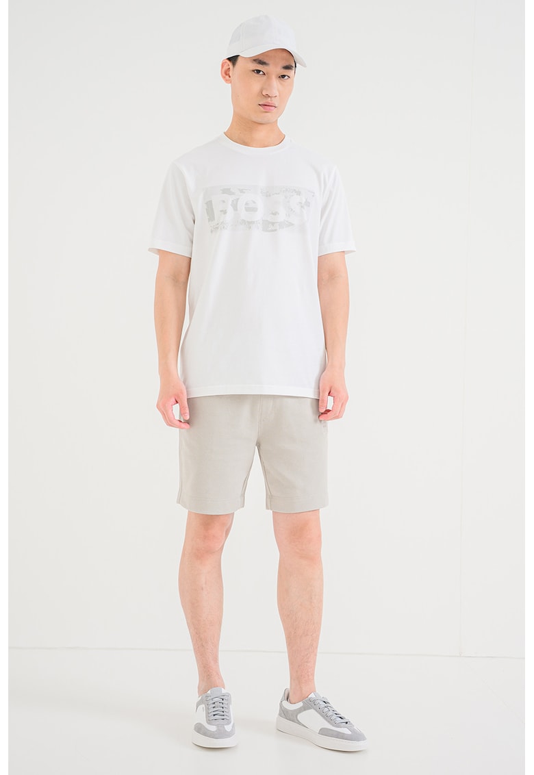 Tricou cu decolteu la baza gatului si logo - Alb
