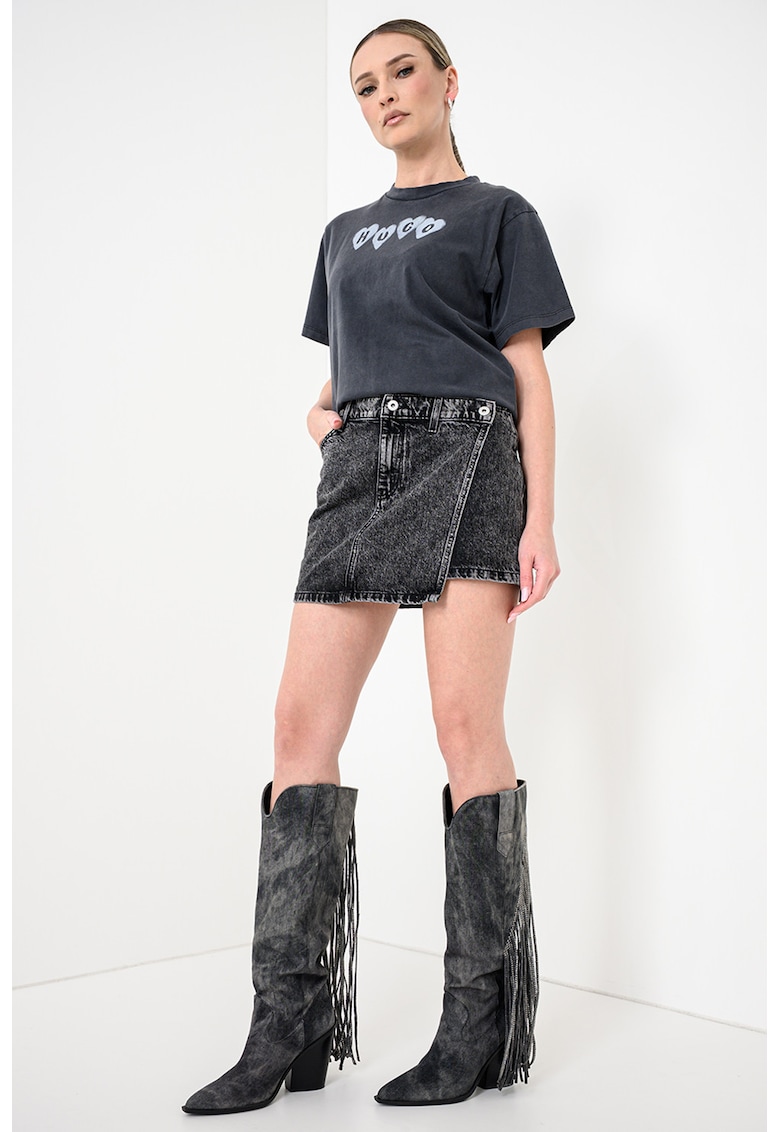 Fusta mini de denim - Gri inchis melange