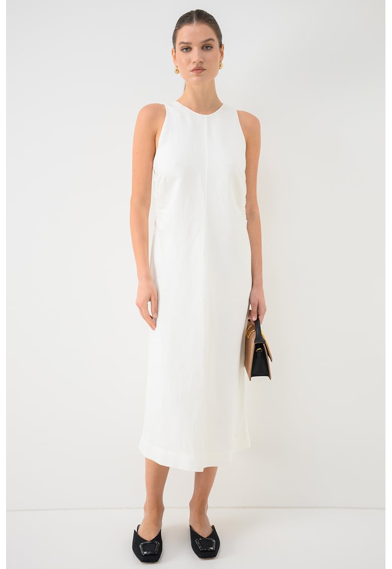 Rochie midi dreapta din amestec de in - Alb murdar