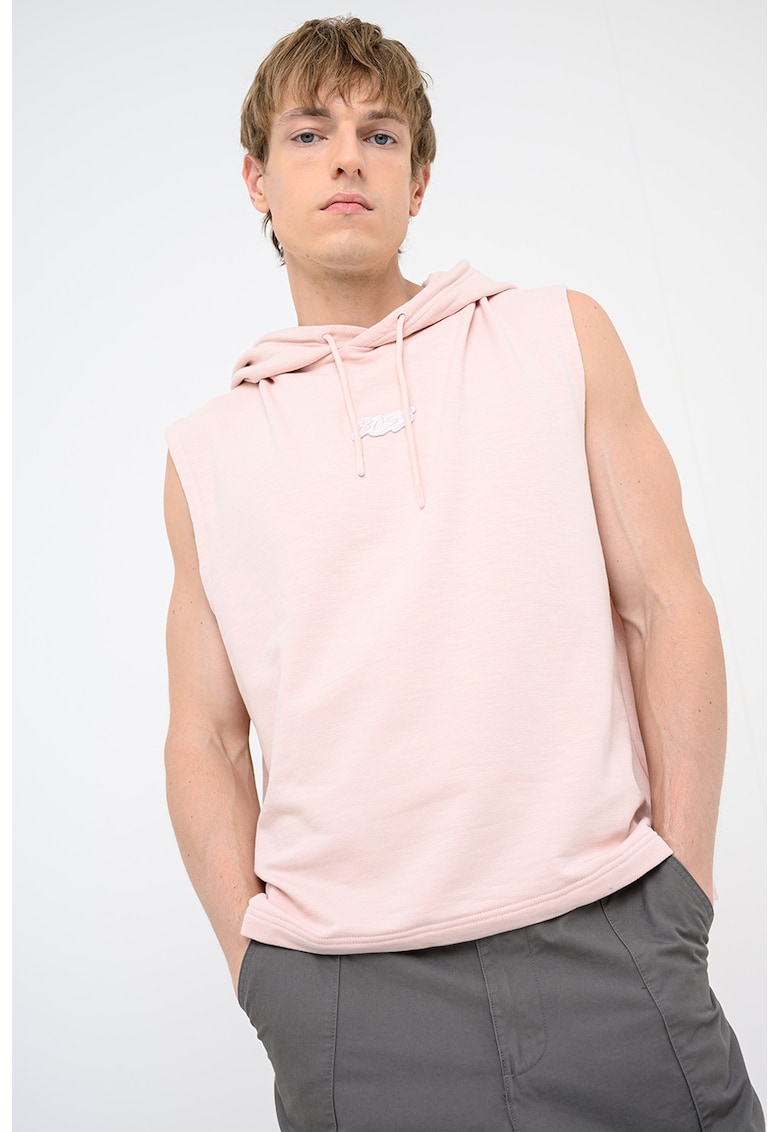 Tricou fara maneci cu gluga - Albastru prafuit