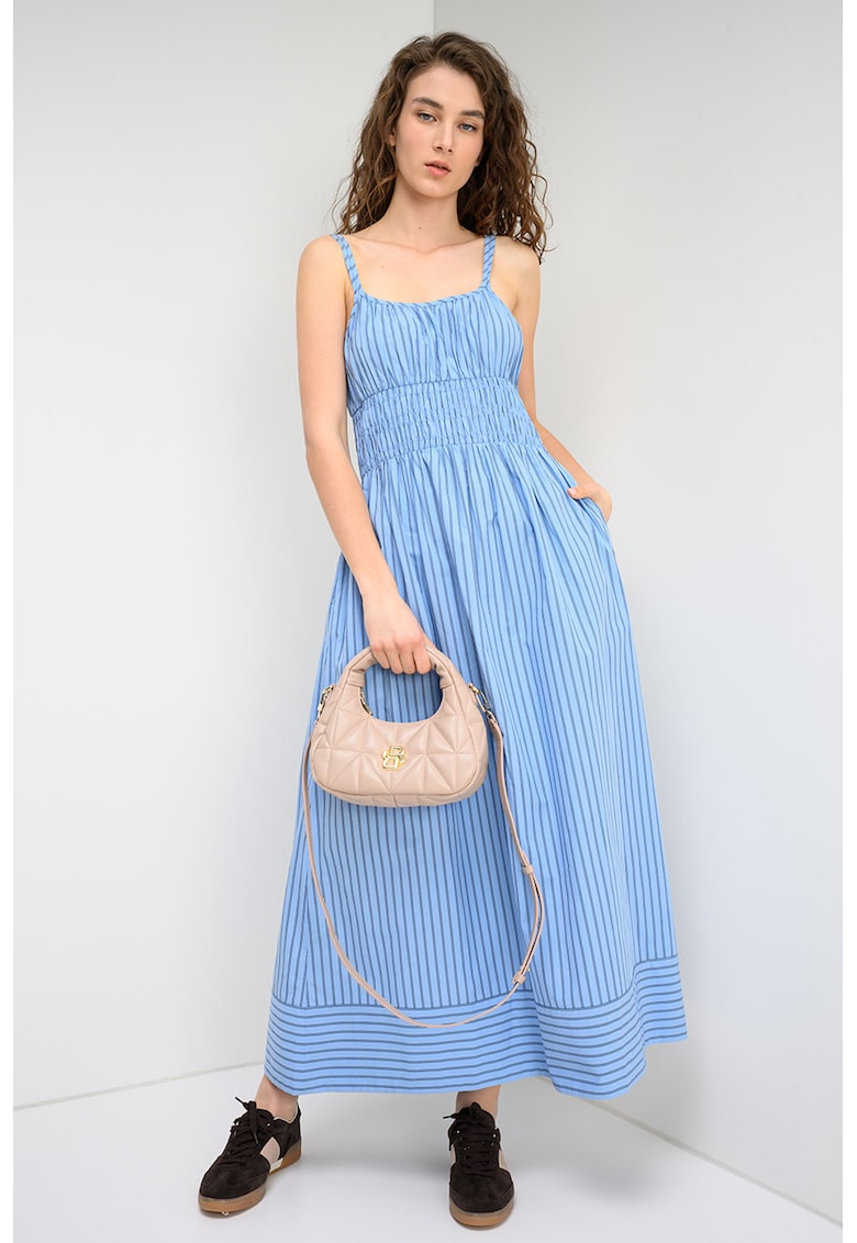 Rochie lunga in dungi - Albastru prafuit/Bleumarin