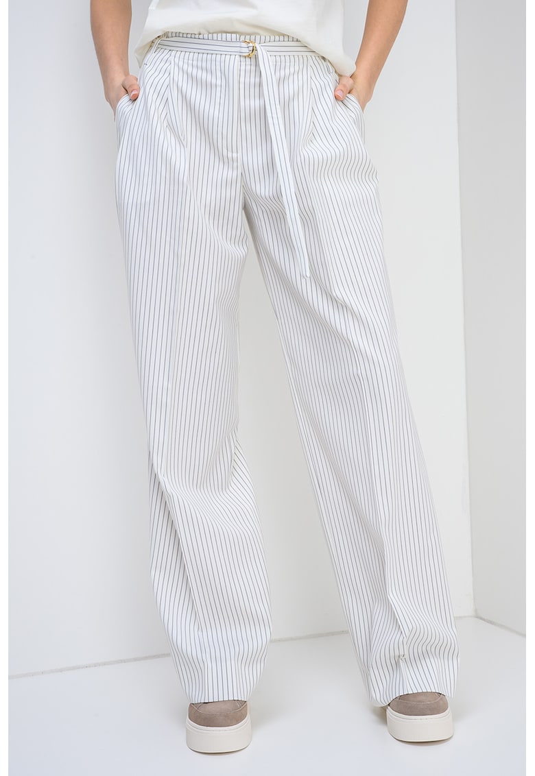 Pantaloni in dungi cu talie inalta - Alb/Negru