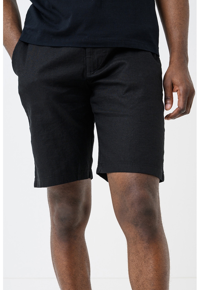 Pantaloni scurti din amestec de in cu snur - Negru