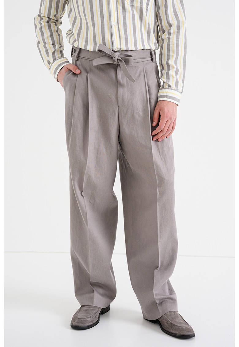 Pantaloni relaxed fit cu detalii din lyocell - Maro taupe