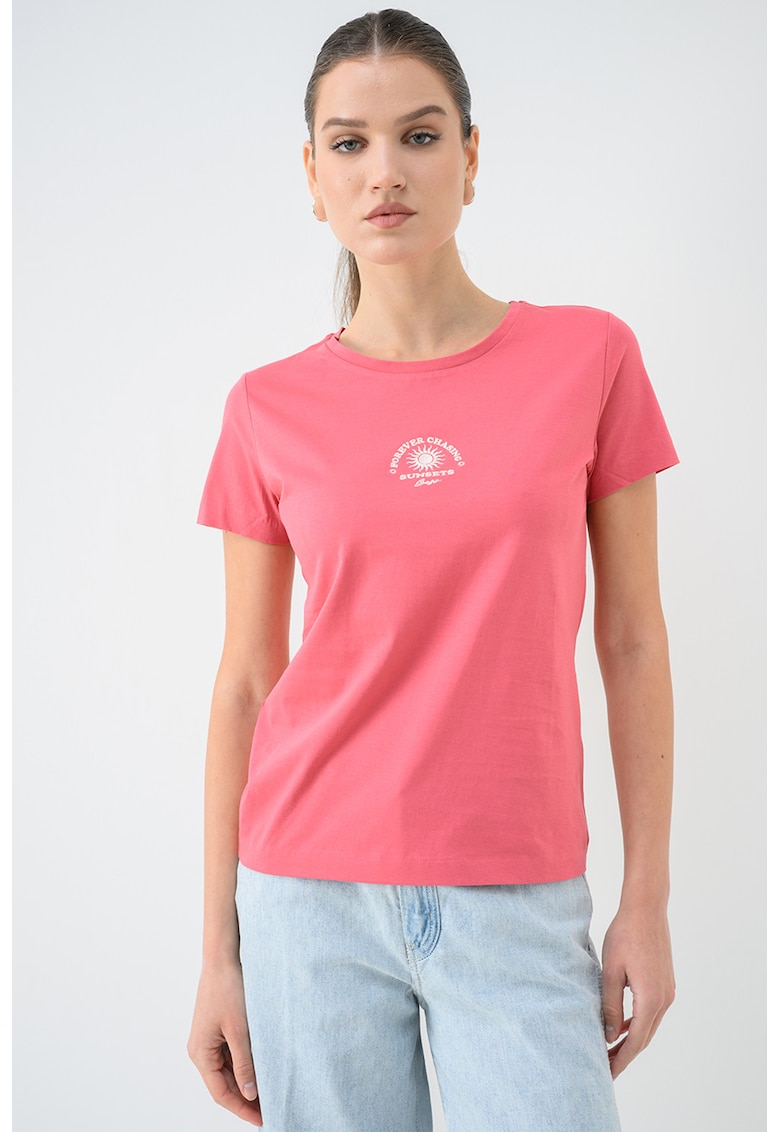 Tricou de bumbac cu decolteu la baza gatului - Fucsia
